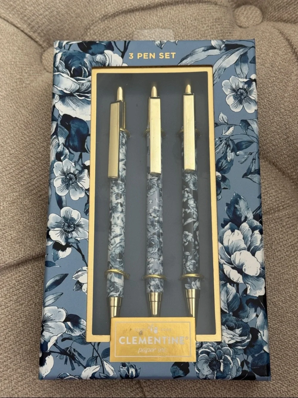 Blue Floral 3-Piece Pen Set with Black Ink🖋️